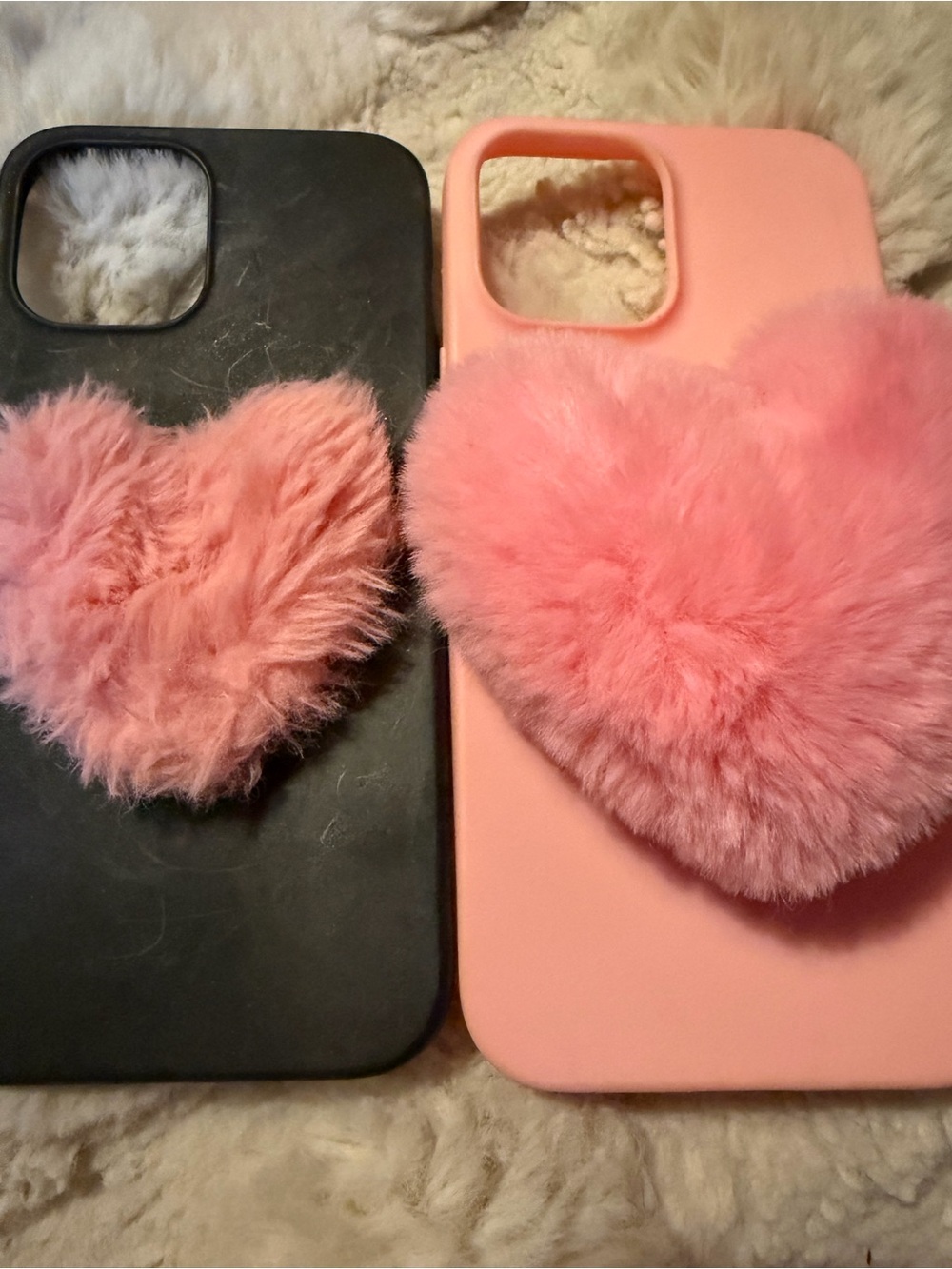SHEIN Pink Fluffy Heart Phone Case with Black & Pink cases-iPhone 15 plus